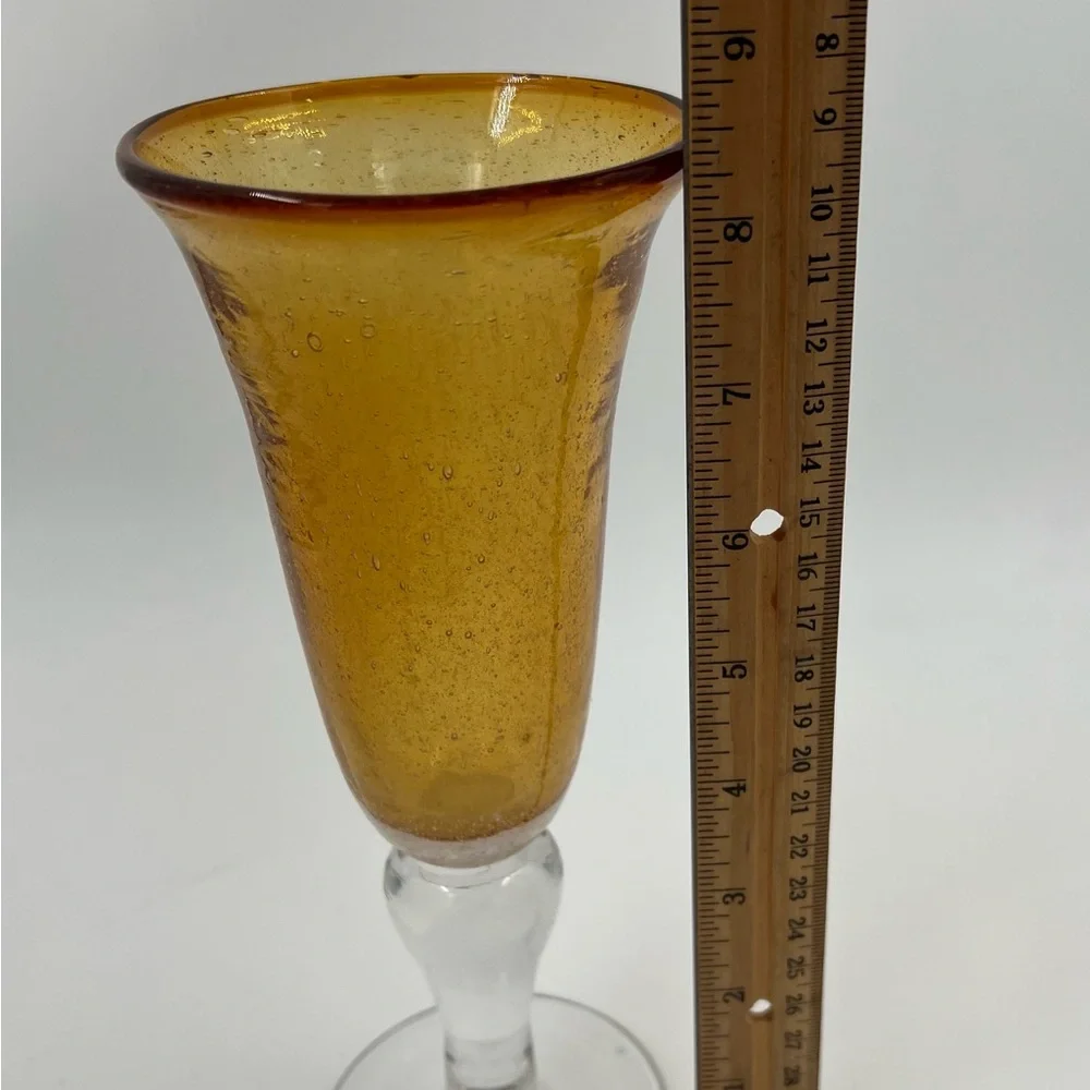 Artland Iris Amber Bubble Glass Fluted Champagne Glasses 8.5